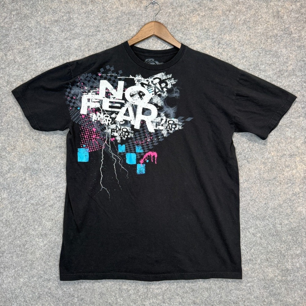 Vintage No Fear T Shirt Mens XL Graphic Y2k Black Short Sleeve Tee Tshirt